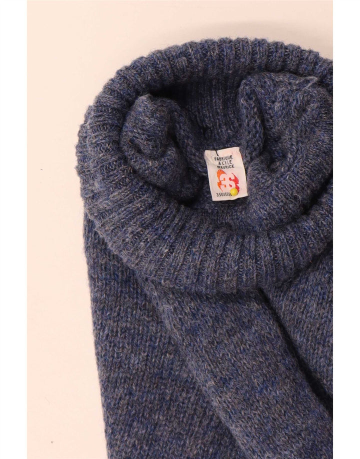 vintage Mens Roll Neck Jumper Pull Petite Bleu Nouvelle Laine