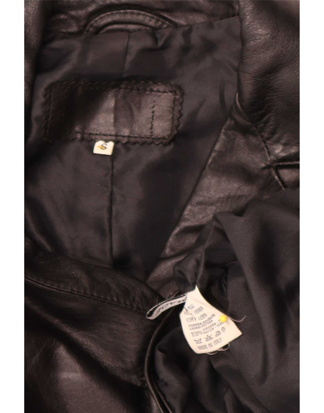 vintage Femmes Surdimensionné 3 Bouton Veste Blazer En Cuir UK 10 Petit Noir