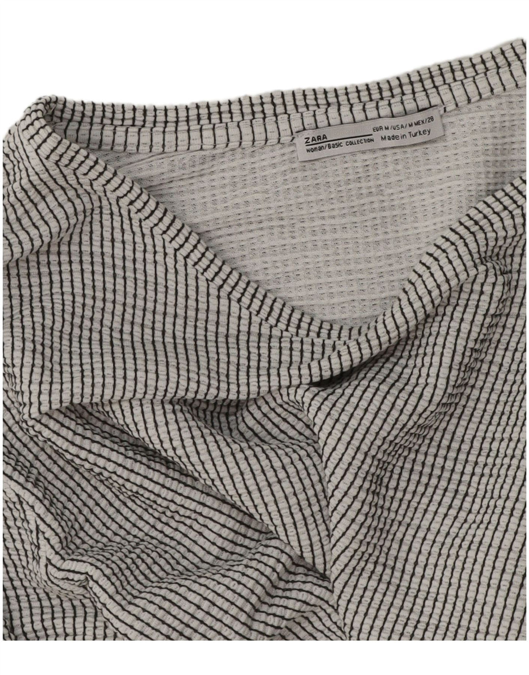 Zara Womens Crop Top Manches Longues UK 14 Gris Moyen Rayure Fine