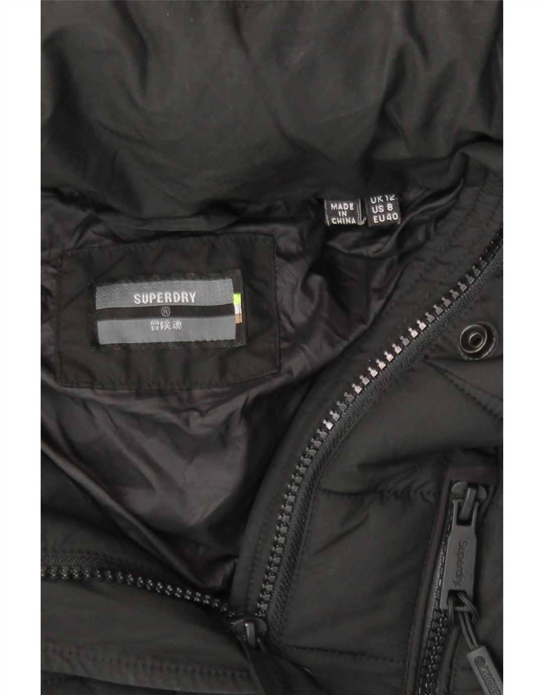 Superdry Veste matelassée à capuche pour femme UK 12 Medium Noir Polyester