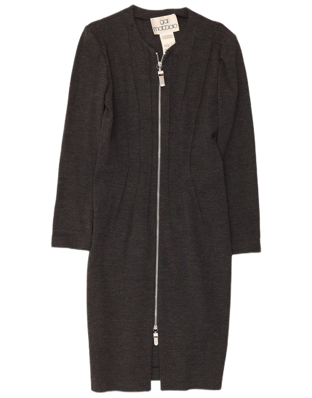 GAI MATTIOLO Robe moulante à manches longues pour femme UK 16 Grande laine vierge grise