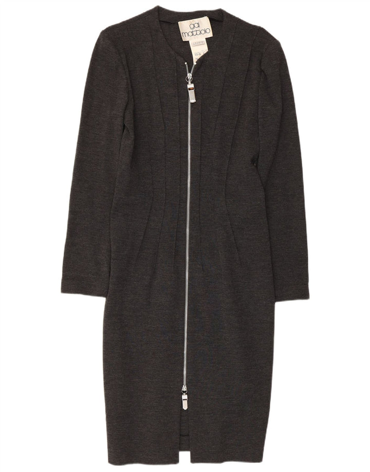 GAI MATTIOLO Robe moulante à manches longues pour femme UK 16 Grande laine vierge grise