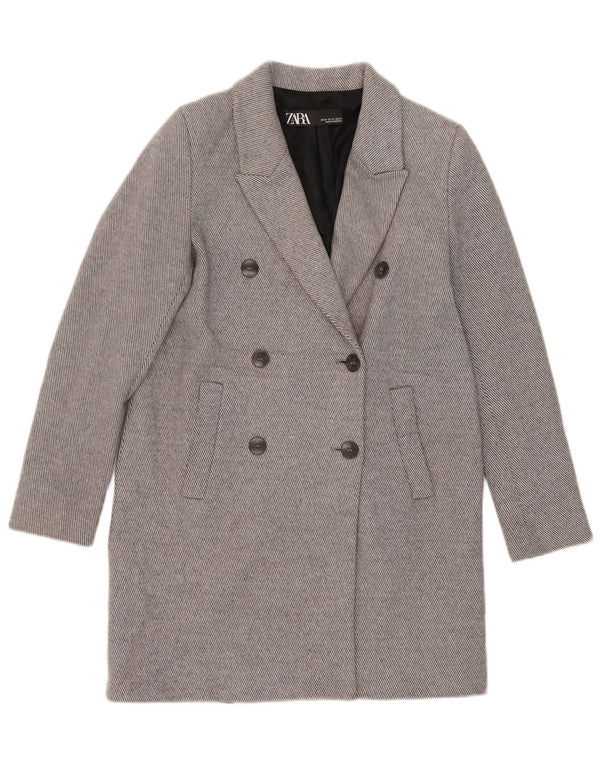 Zara Manteau ample à double boutonnage pour femme UK 6 XS en coton gris à fines rayures