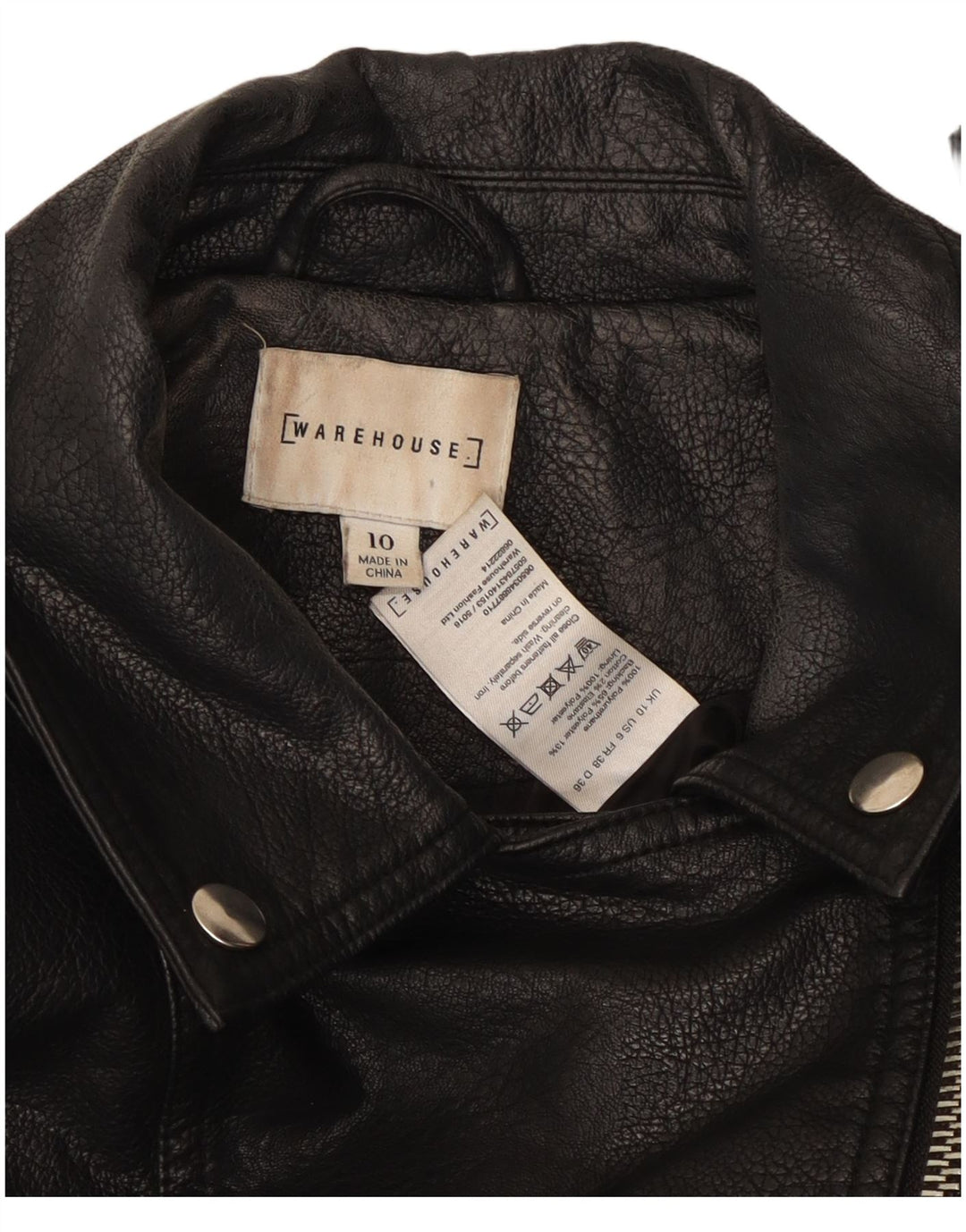 Warehouse Veste de motard en simili cuir pour femme UK 10 Small Noir Polyuréthane