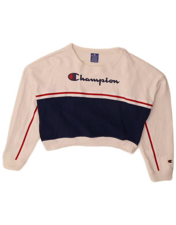 Champion Sweat-shirt court pour femme UK 14 Medium Blanc Colourblock