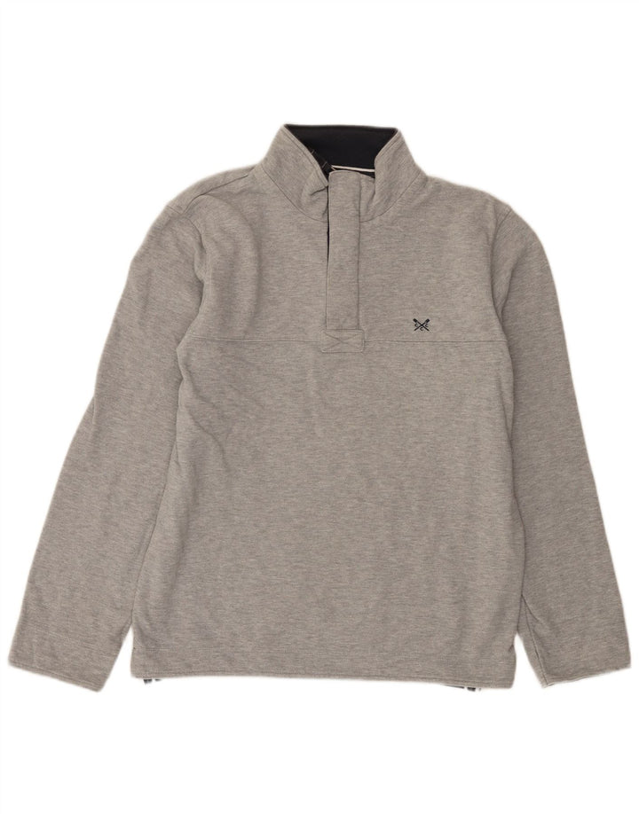 Crew Clothing Sweat-shirt col zippé pour homme en coton moucheté gris moyen