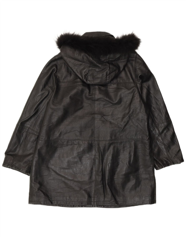 Manteau en cuir à capuche femme vintage IT 50 XL Cuir noir
