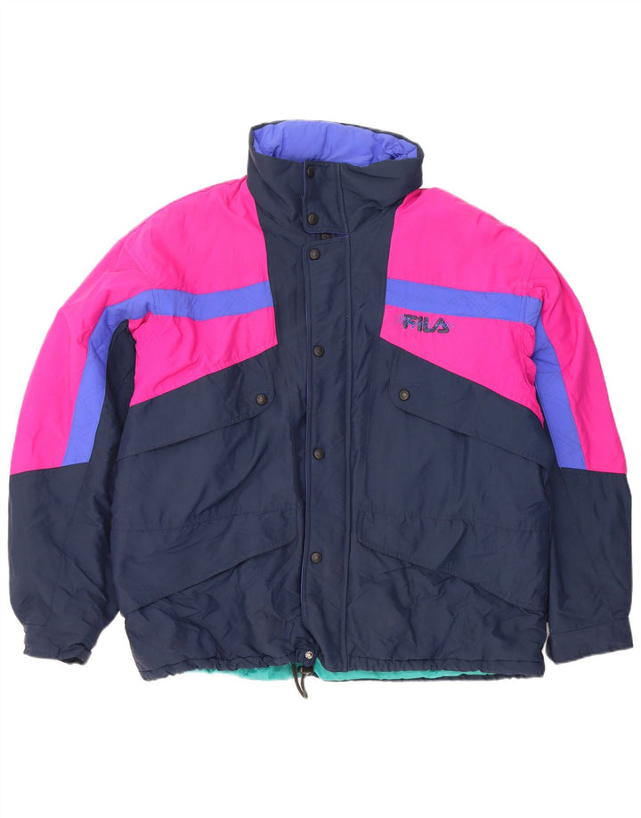 Fila Veste de ski à capuche pour homme IT 54 2XL Bleu marine Colourblock Polyester