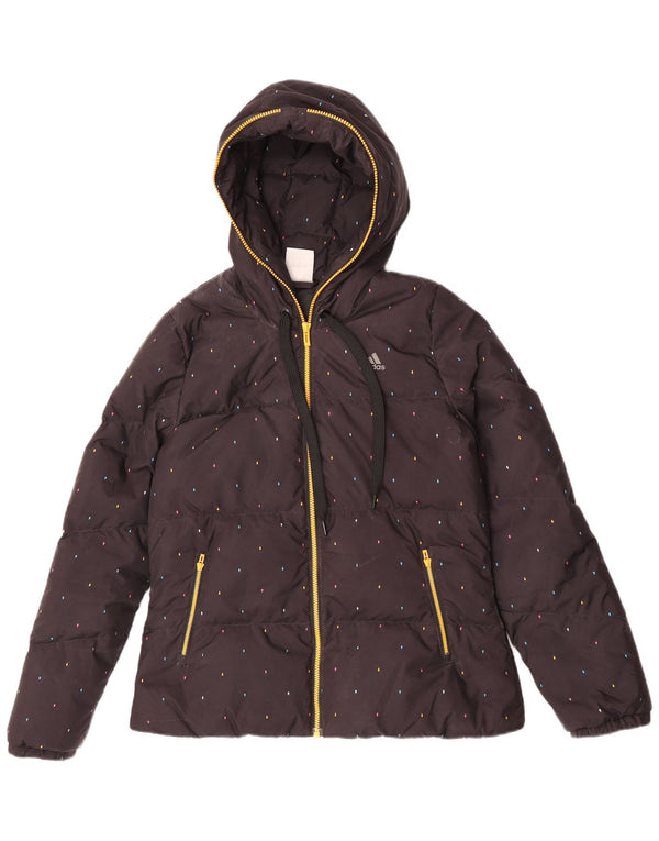 Adidas Veste rembourrée à capuche pour femme UK 14 Polyester à pois noir moyen