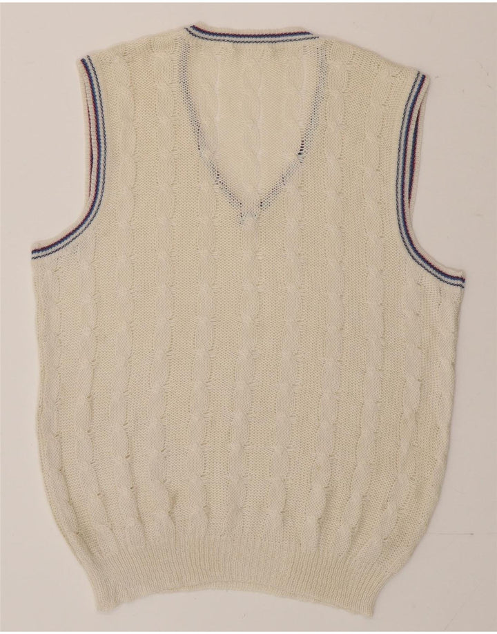 vintage Mens Vest Débardeur Moyen Blanc Cassé