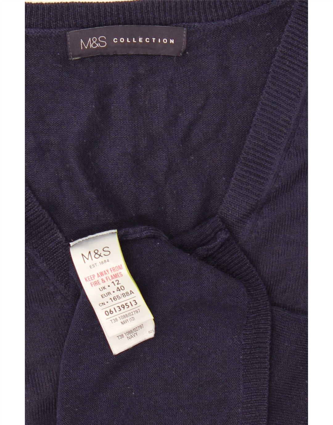Marks & Spencer Pull col en V pour femme UK 12 Bleu marine moyen