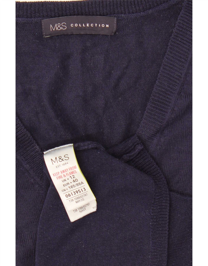 Marks & Spencer Pull col en V pour femme UK 12 Bleu marine moyen