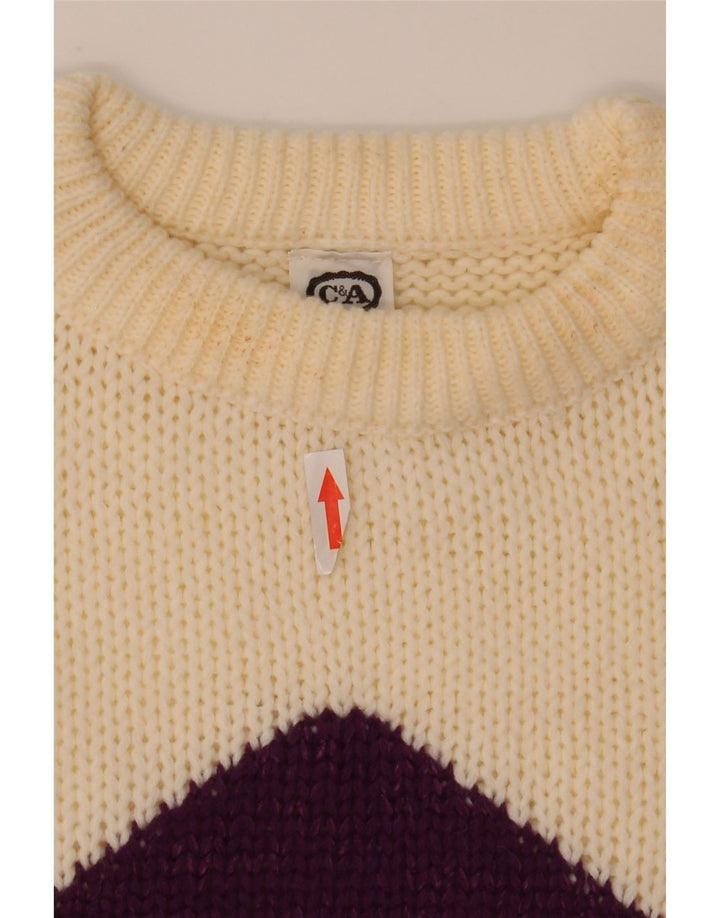 C&A Pull à col rond pour femme EU 40 Medium Off White Argyle/Diamond