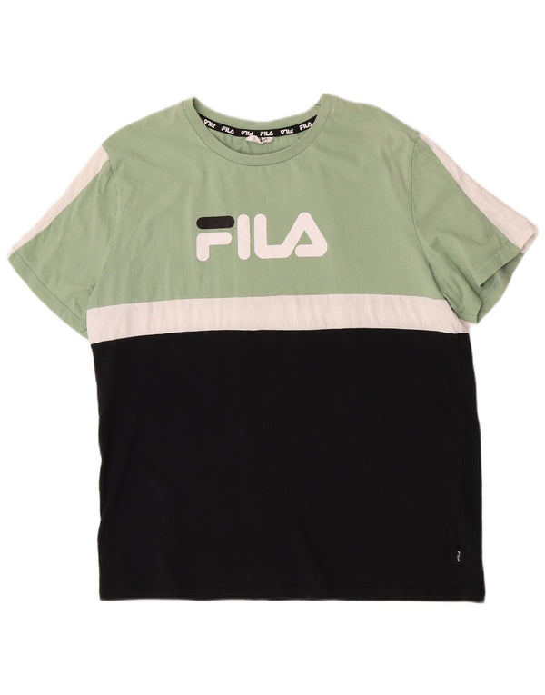 Fila T-shirt graphique pour femme UK 18 XL Vert Colourblock Coton