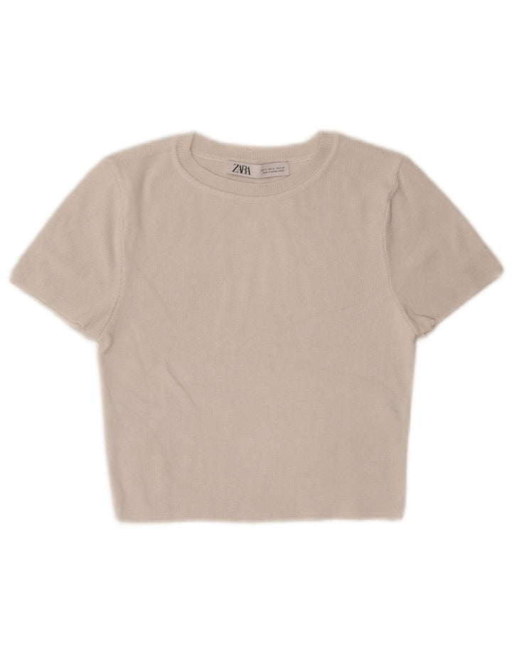 Zara Femme Crop Top UK 12 Medium Off White Viscose