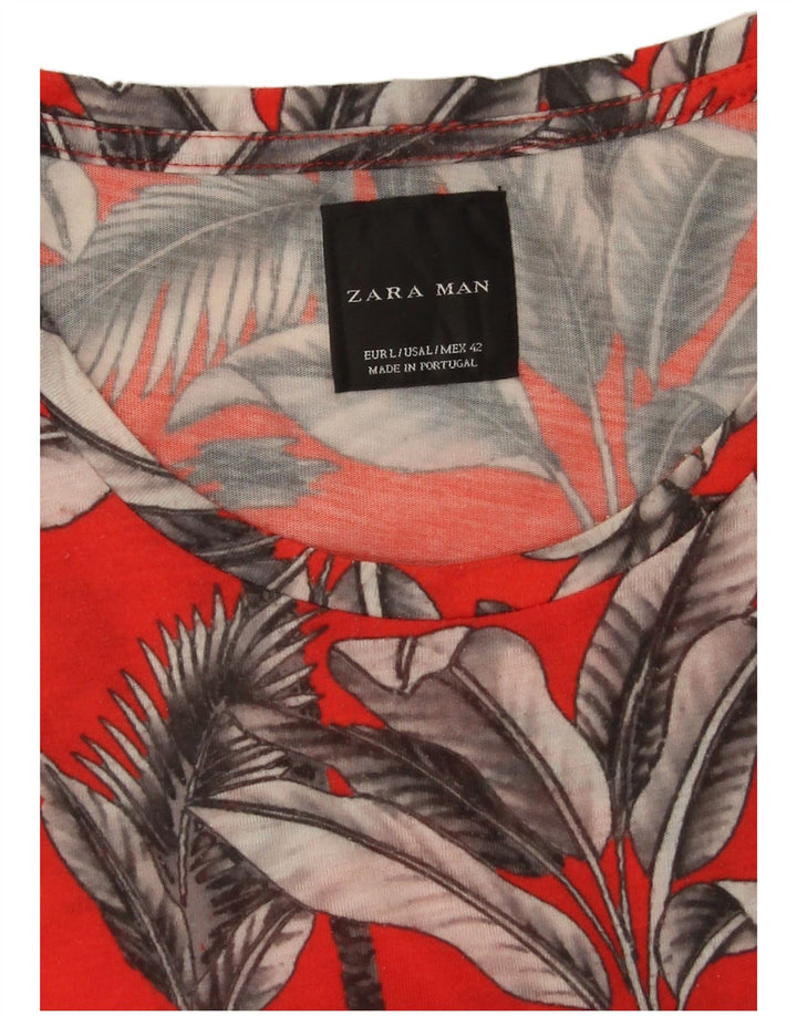 Zara T-Shirt Homme Haut Large Rouge Floral