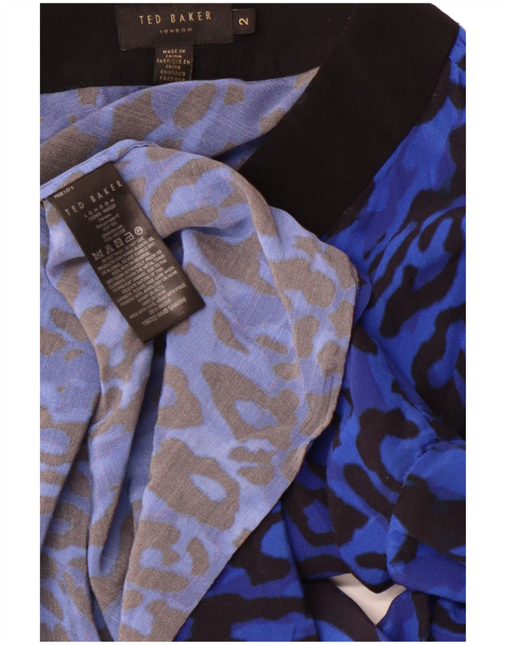 TED BAKER Chemisier à manches longues pour femme Taille 2 Petit imprimé animal bleu