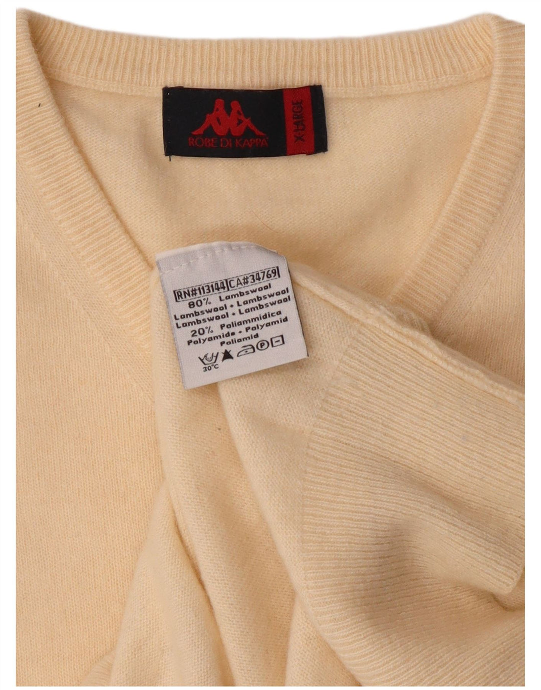 Kappa Pull Col V Homme XL Off White Lambswool