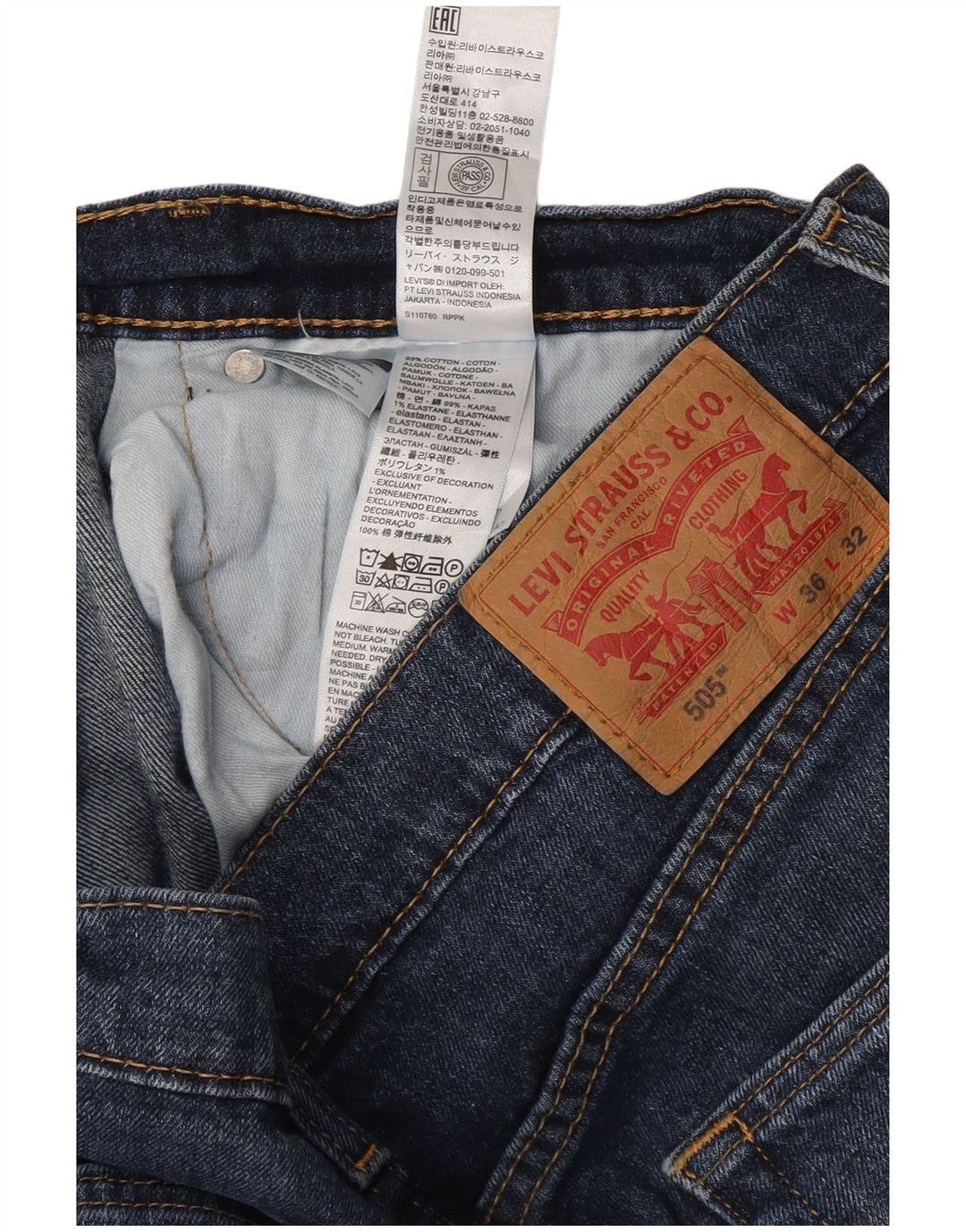LEVI'S Jean Droit 505 Homme W36 L32 Bleu Marine Coton