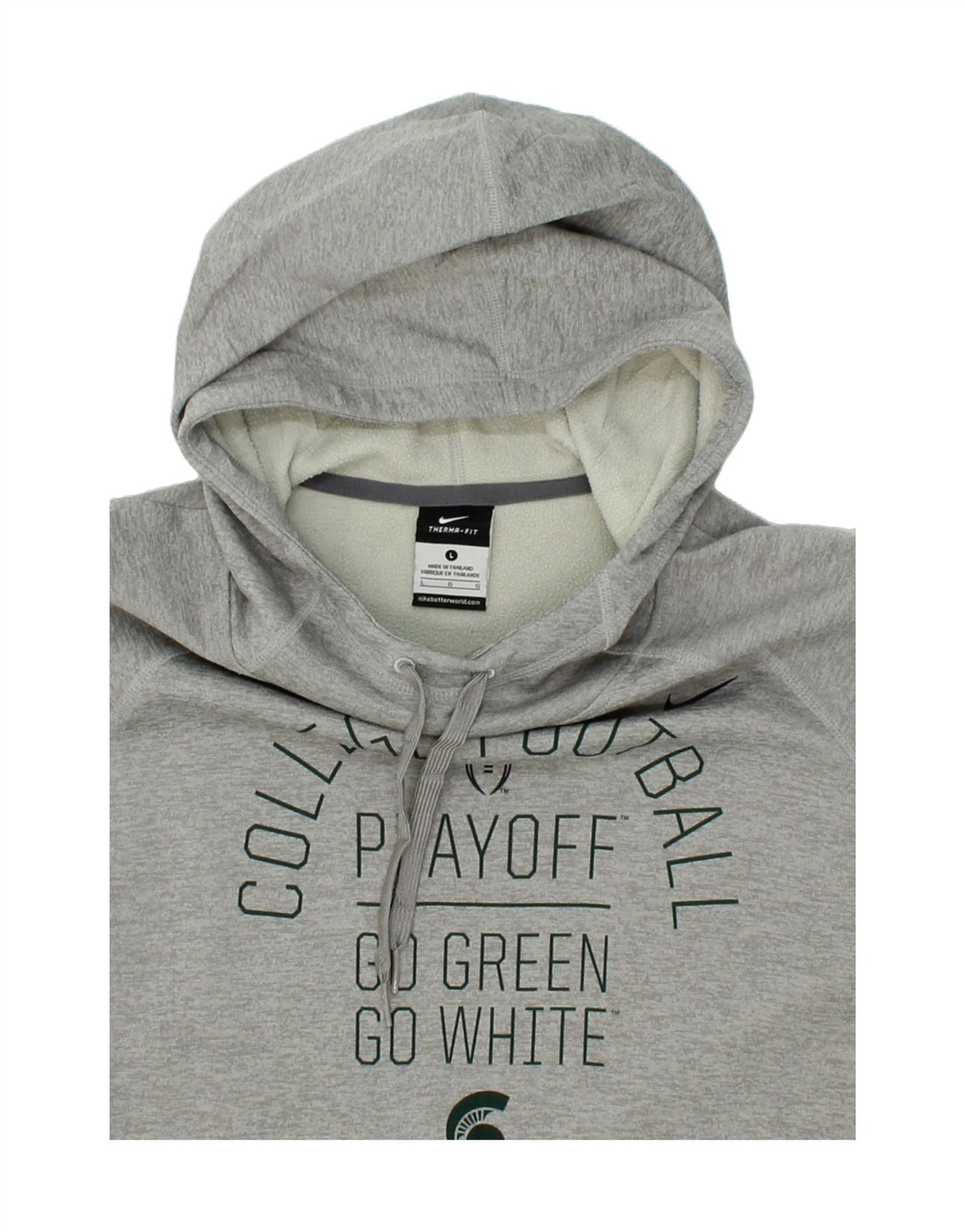 NIKE Womens Graphic Hoodie Jumper UK 14 Large Grey Polyester Vintage Nike and Second-Hand Nike from Messina Hembry 