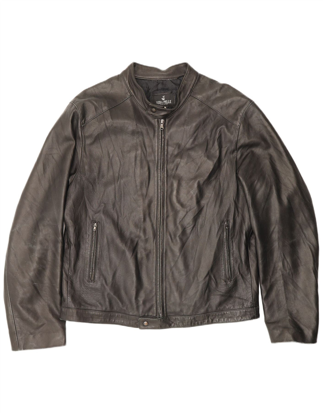 veste en cuir zippé femme vintage IT 54 2XL Cuir marron