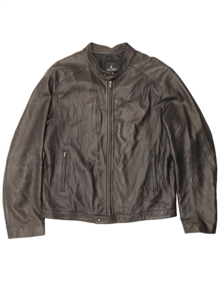 veste en cuir zippé femme vintage IT 54 2XL Cuir marron