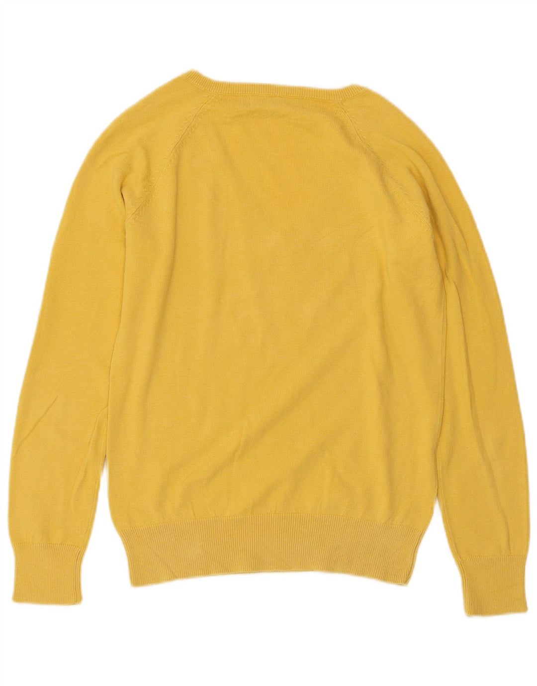 ZARA Pull col en V pour femme UK 14 Large Jaune Coton