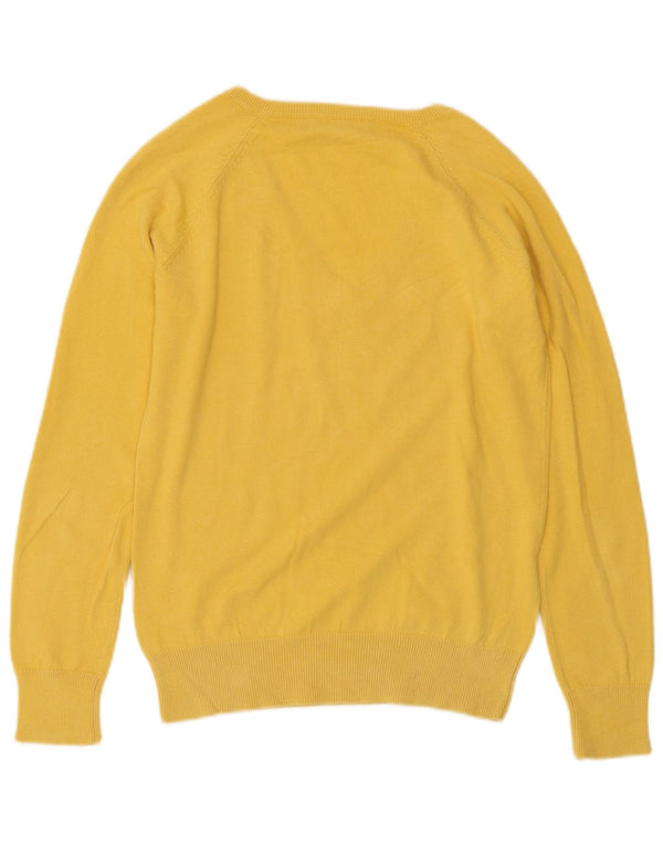 ZARA Pull col en V pour femme UK 14 Large Jaune Coton