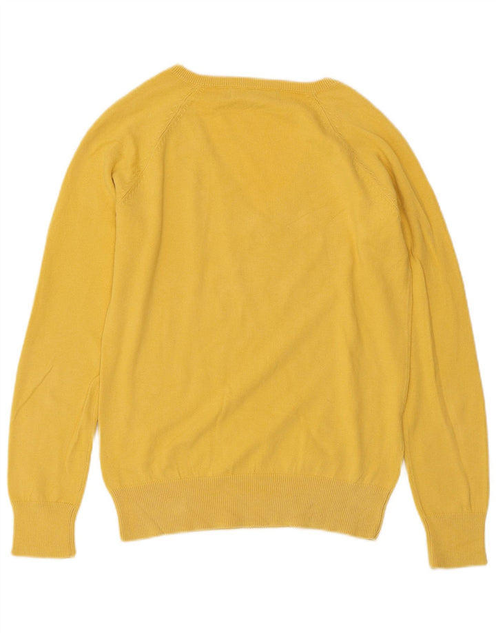 ZARA Pull col en V pour femme UK 14 Large Jaune Coton