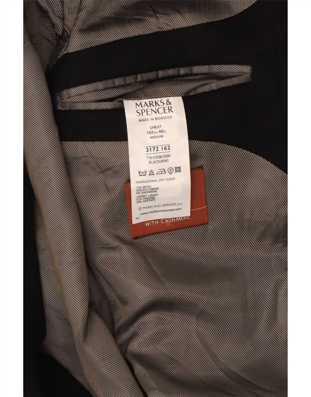 Marks & Spencer Veste blazer à 3 boutons pour homme UK 38 Laine noire moyenne