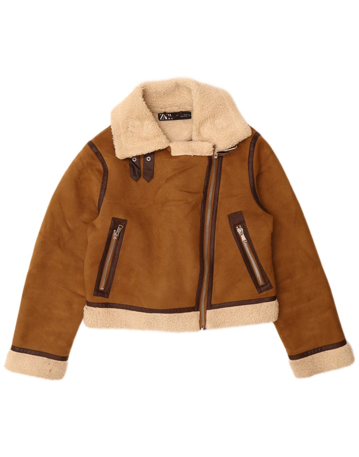 Zara Veste Sherpa Femme UK 16 Large Marron Polyester