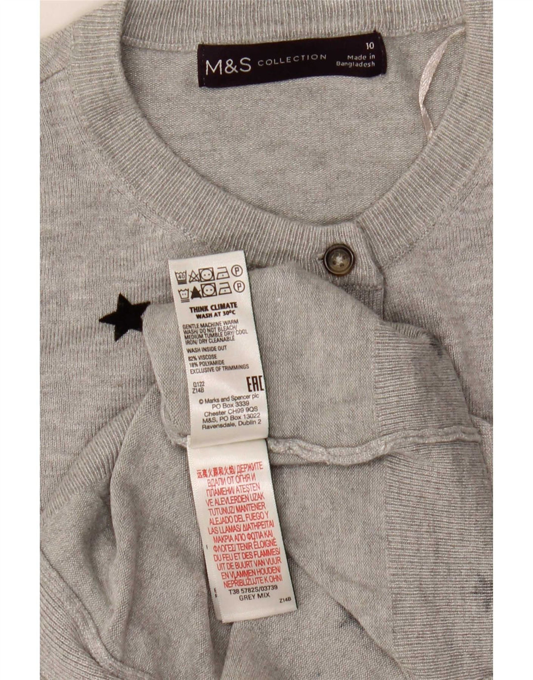 Marks & Spencer Pull cardigan court pour femme UK 10 Small Gris