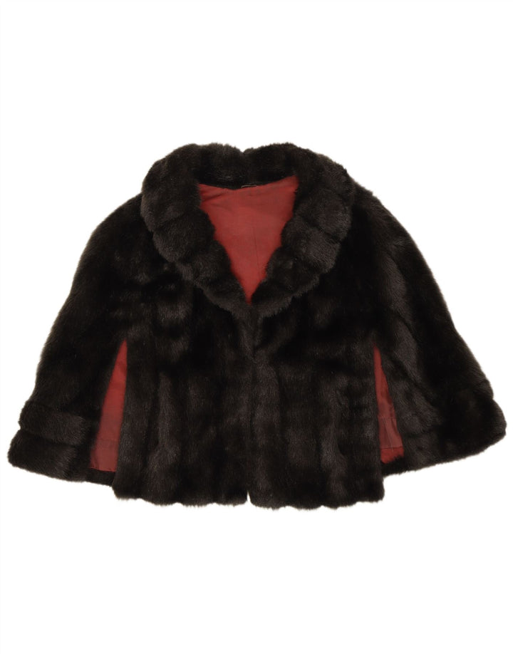 VINTAGE Femmes Fausse Fourrure Poncho Boléro Veste Taille Unique Noir