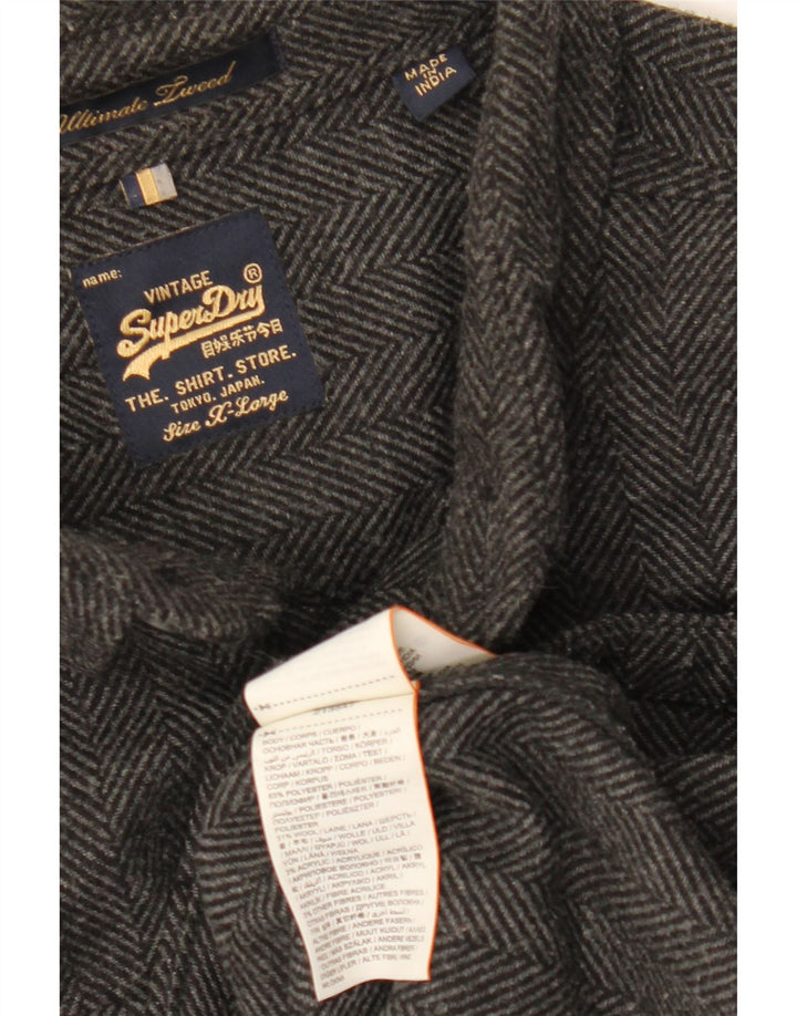 SUPERDRY Chemise Flanelle Homme XL Gris Chevrons Polyester