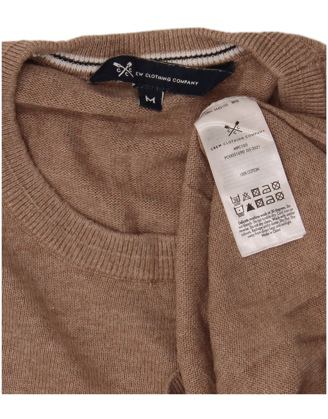 Crew Clothing Pull à col rond pour homme en coton beige moyen