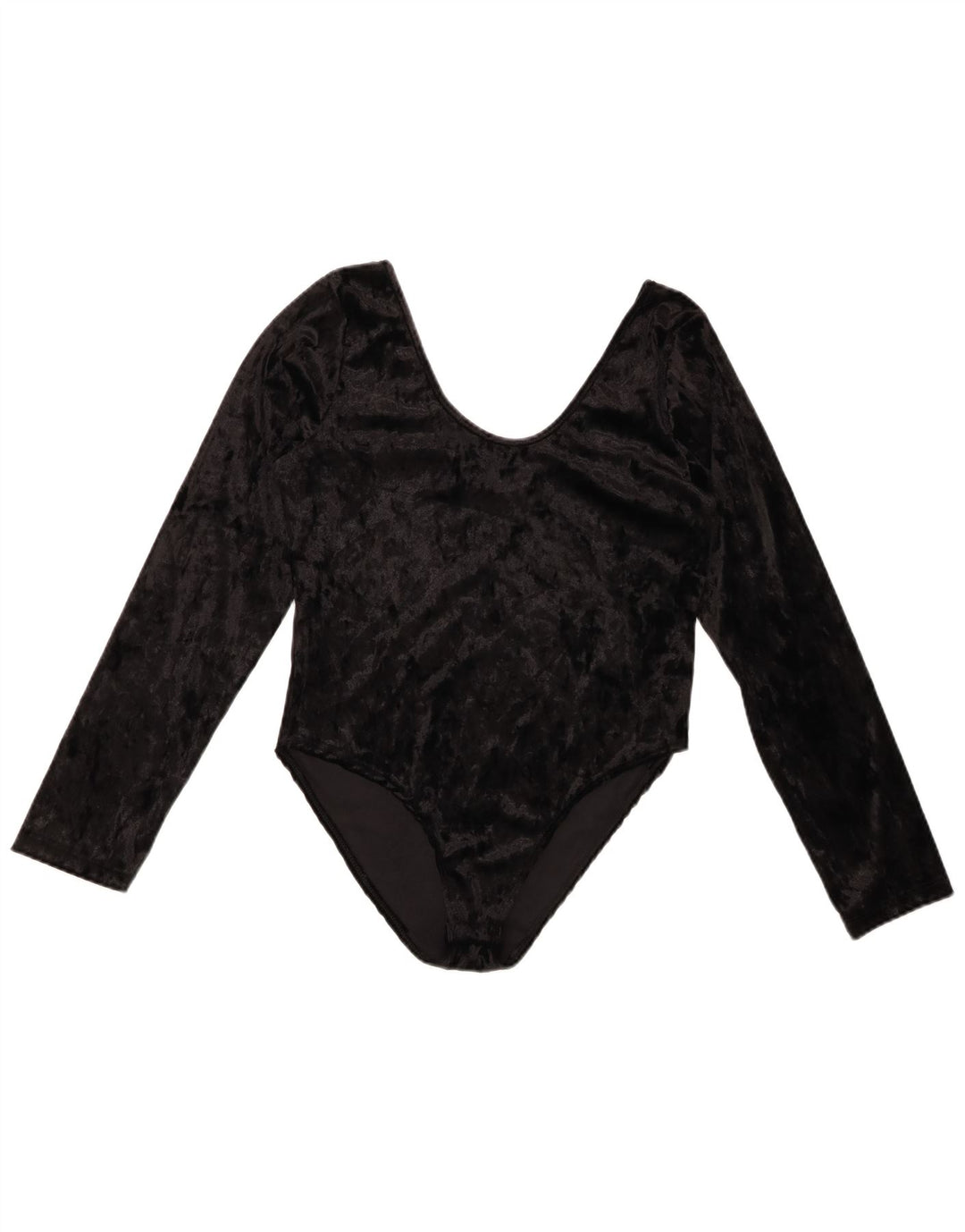 VINTAGE Body à manches longues en velours pour femmes UK 10 Petit polyester noir