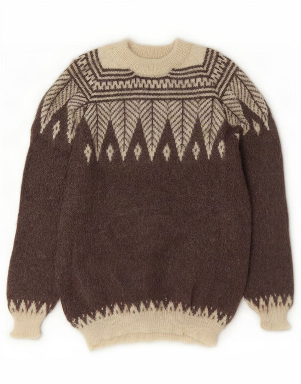 vintage Womens Crew Neck Jumper Pull UK 16 Grand Brun Fair Isle