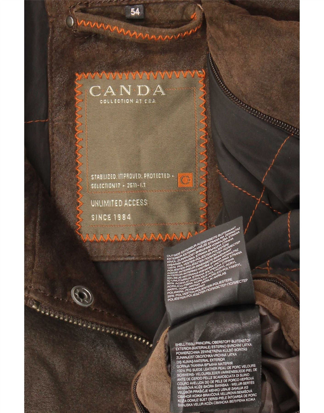 Canda Veste en cuir pour homme EU 54 2XL Cuir marron