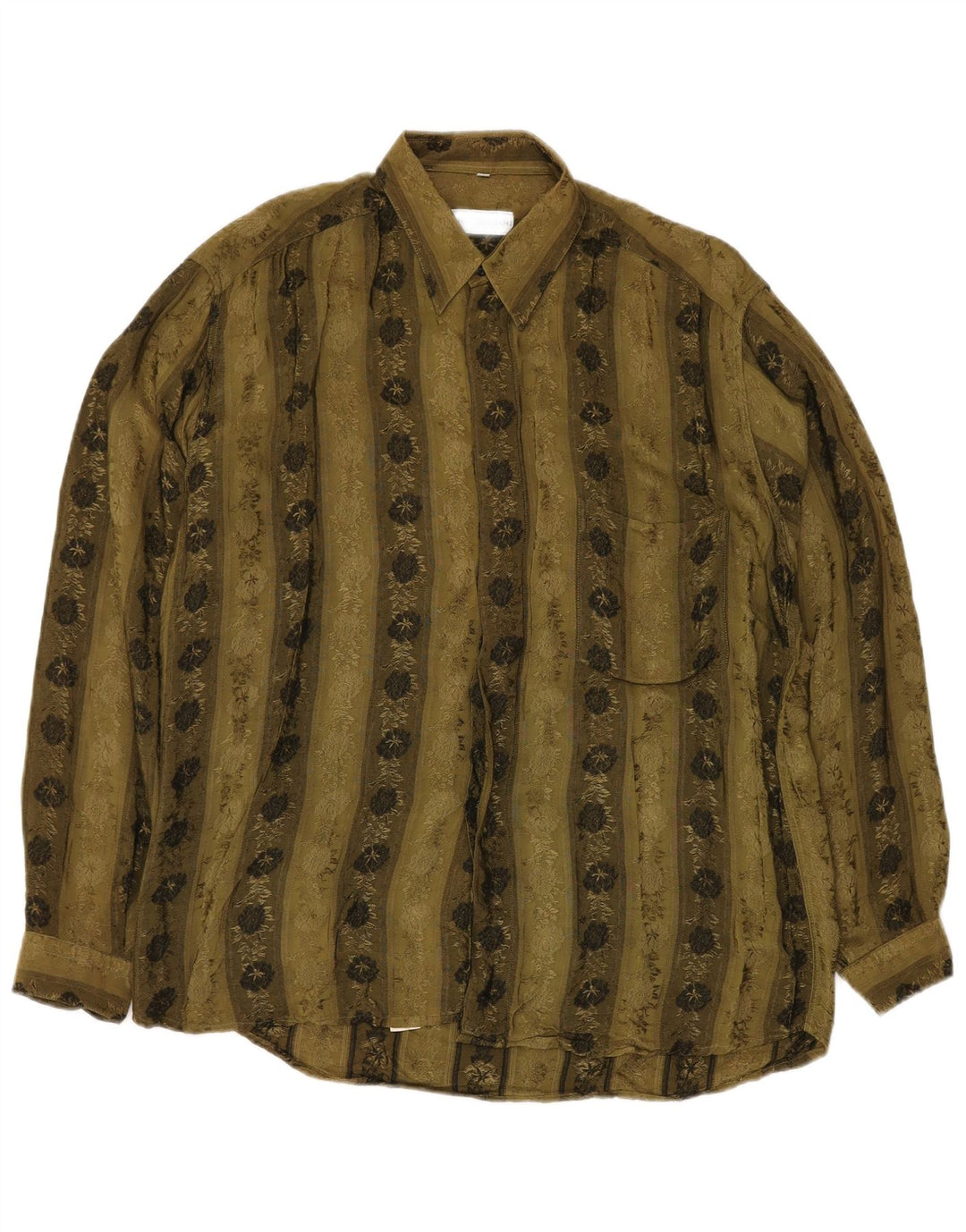 VINTAGE Chemise Homme Grande Viscose Florale Kaki