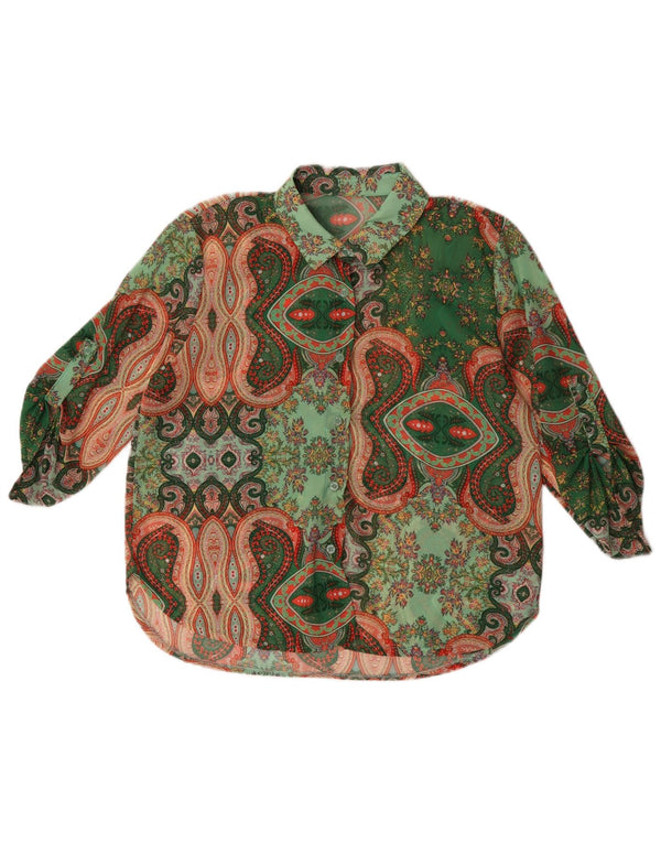 vintage Femmes Voir à travers la chemise Blouse UK 16 Grand Paisley Vert