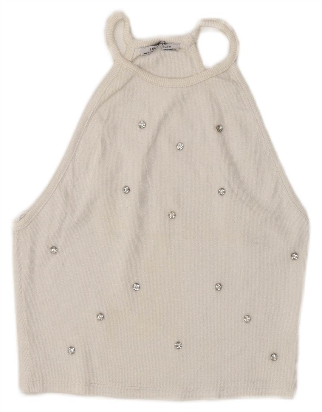 Top court à col licou pour femmes Zara UK 8 Petit Blanc