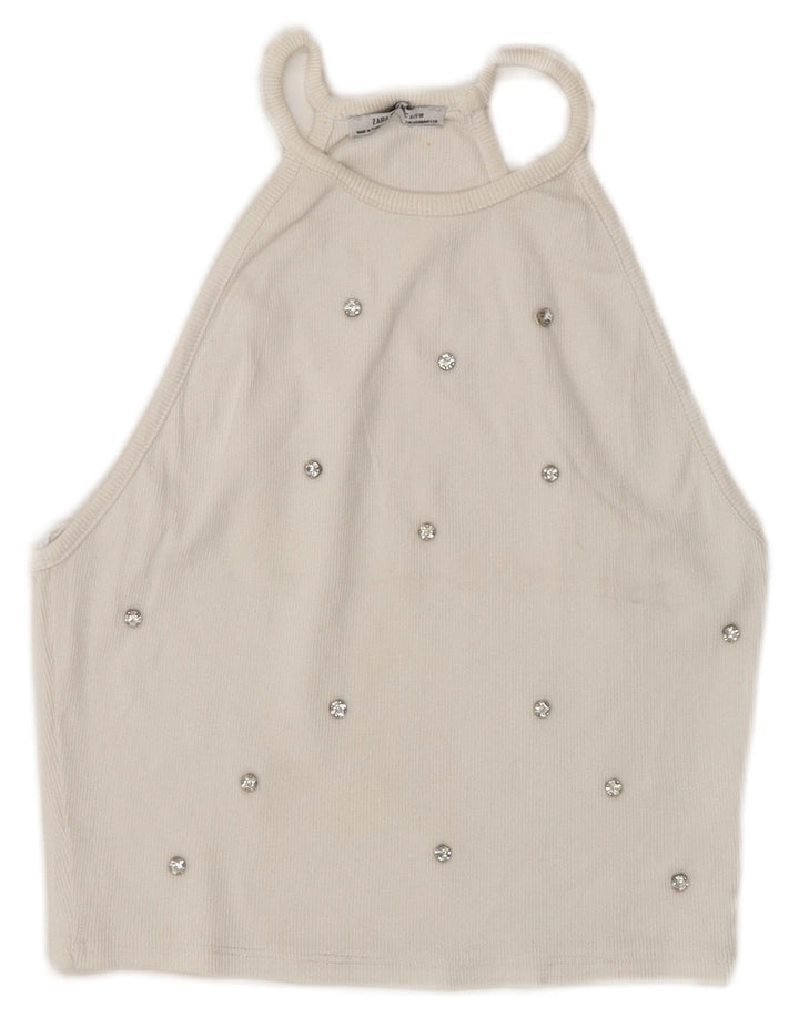 Top court à col licou pour femmes Zara UK 8 Petit Blanc
