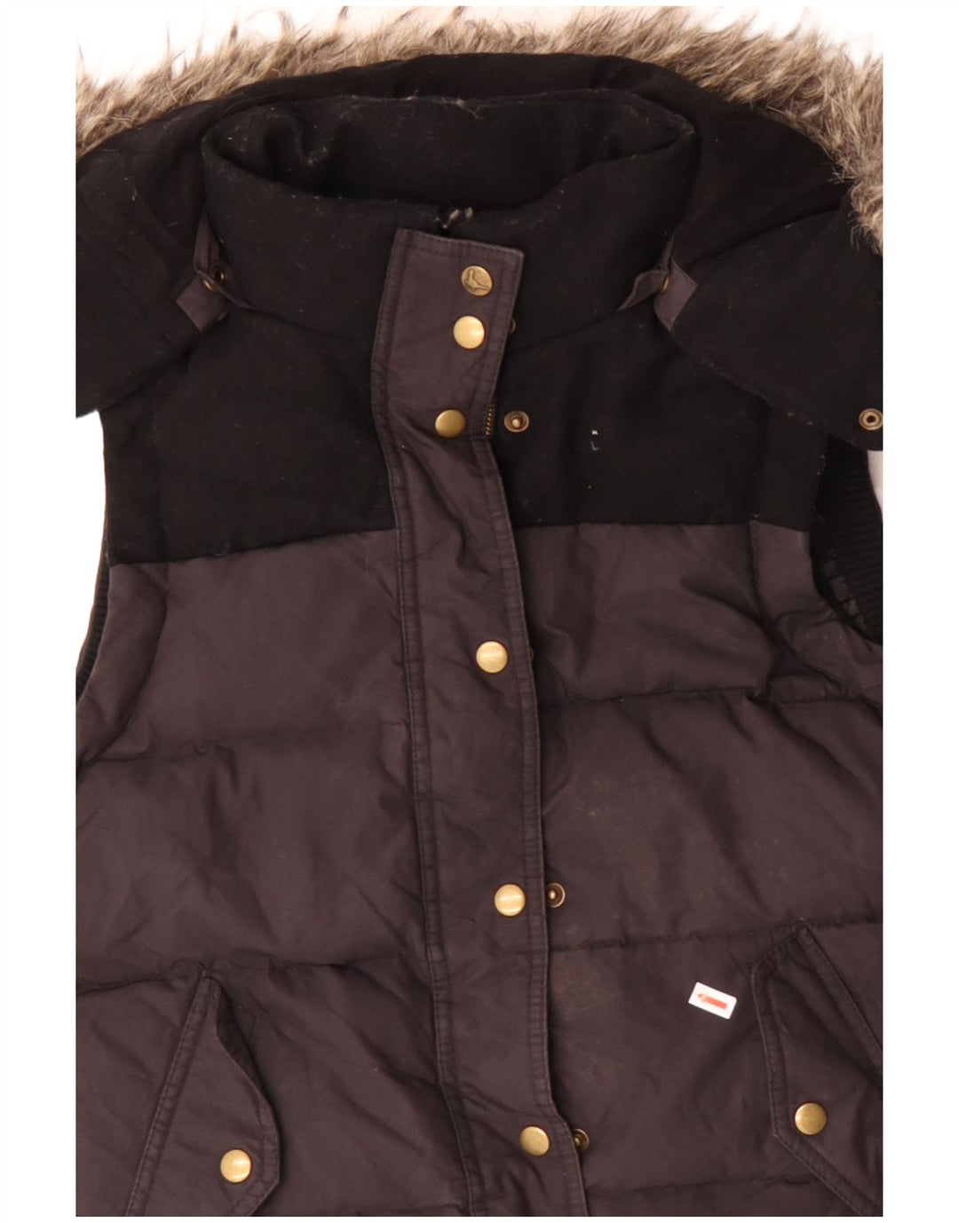 JACK WILLS Gilet rembourré à capuche pour femme UK 12 Medium Black Colourblock
