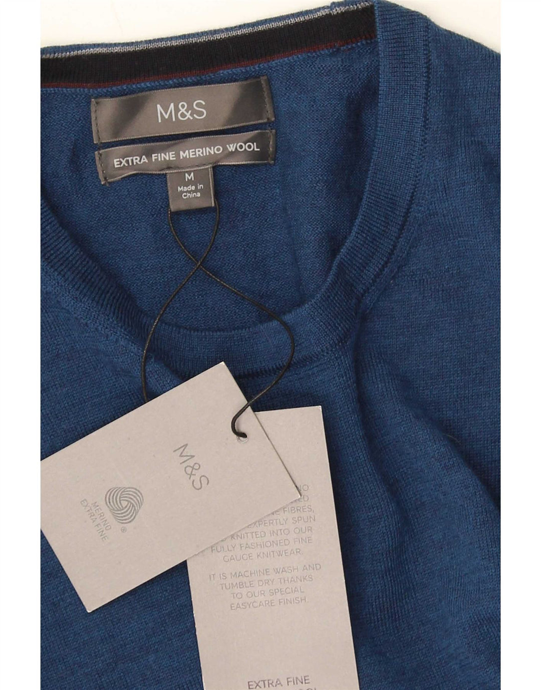 Marks & Spencer Pull Col Rond Homme Bleu Moyen Laine Mérinos