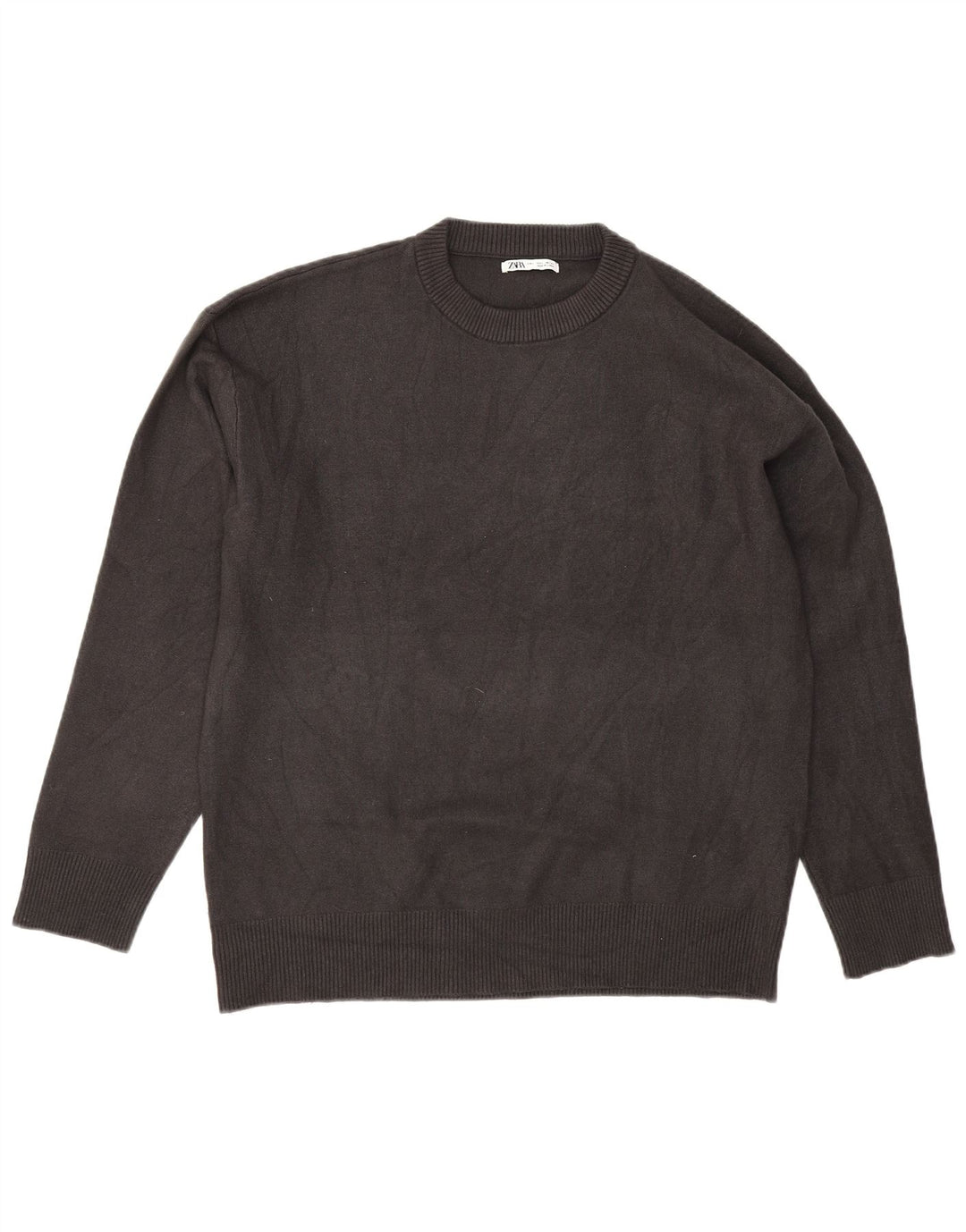 Zara Pull à col rond pour homme Large Gris Viscose