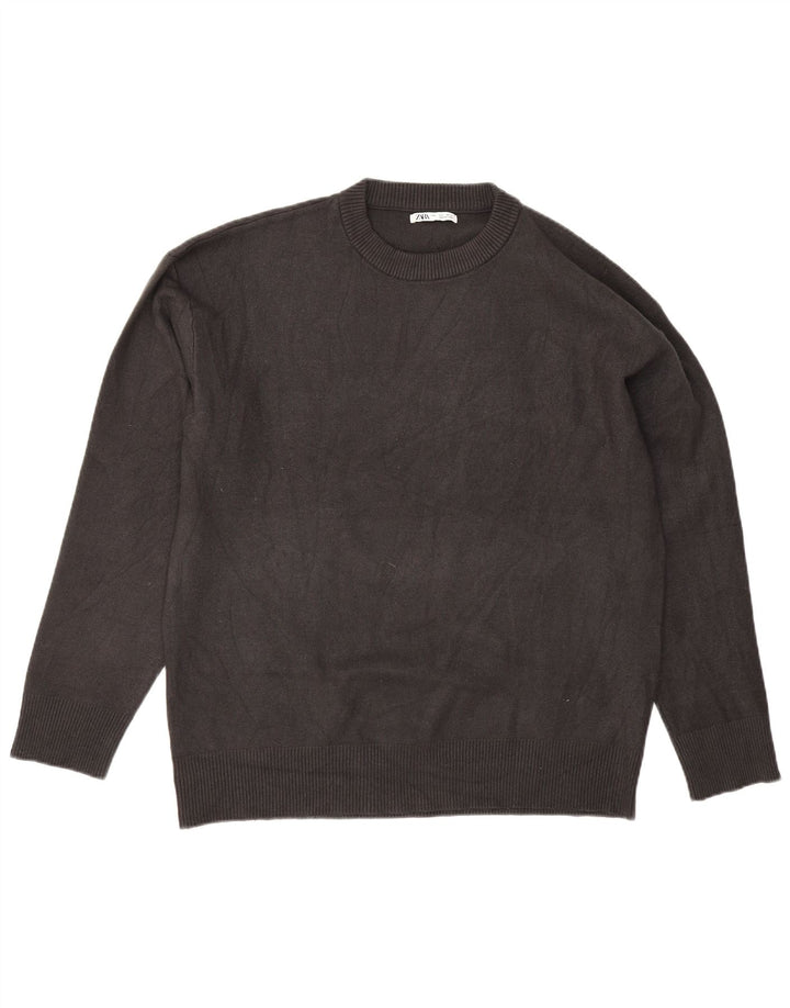 Zara Pull à col rond pour homme Large Gris Viscose