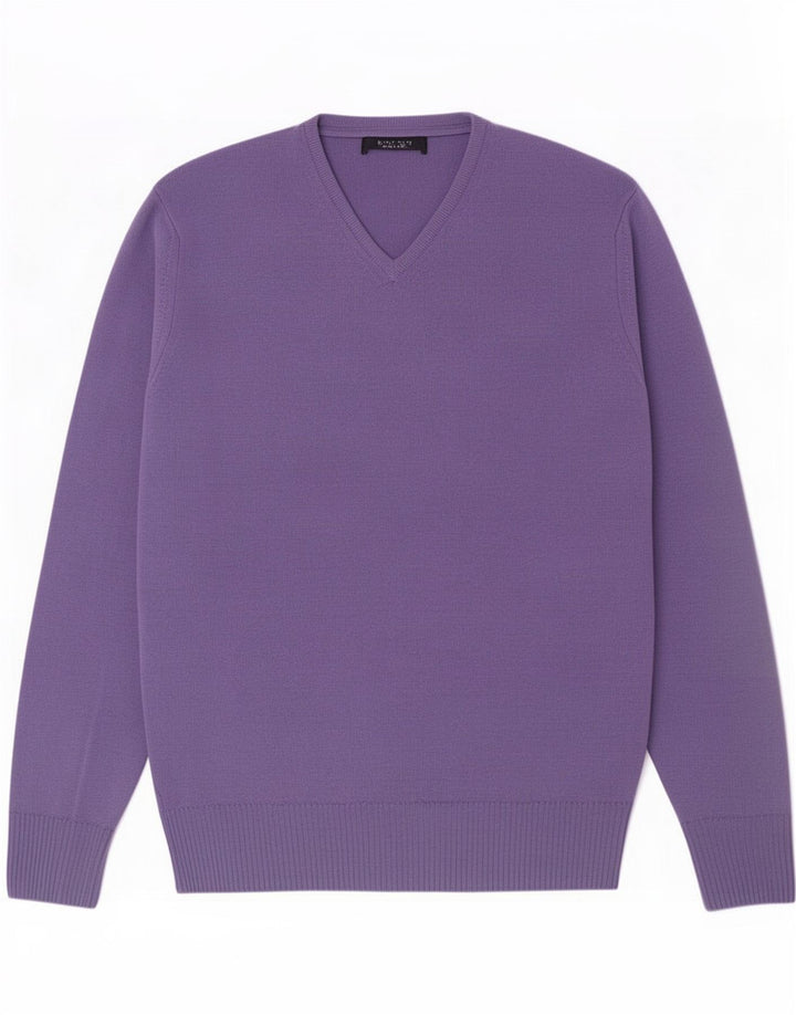 Zara Pull col V pour homme en laine violette Taille L