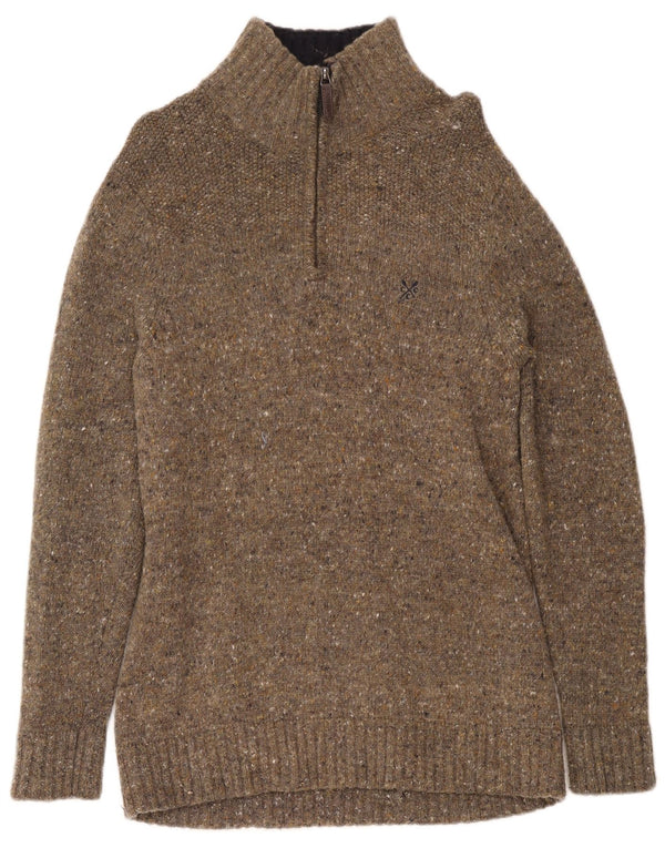 Crew Clothing Pull à col zippé pour femme UK 16 Large Kaki Moucheté