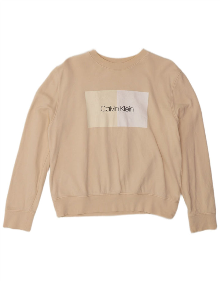 Calvin Klein Sweat-shirt surdimensionné graphique pour femme UK 10 Petit Beige