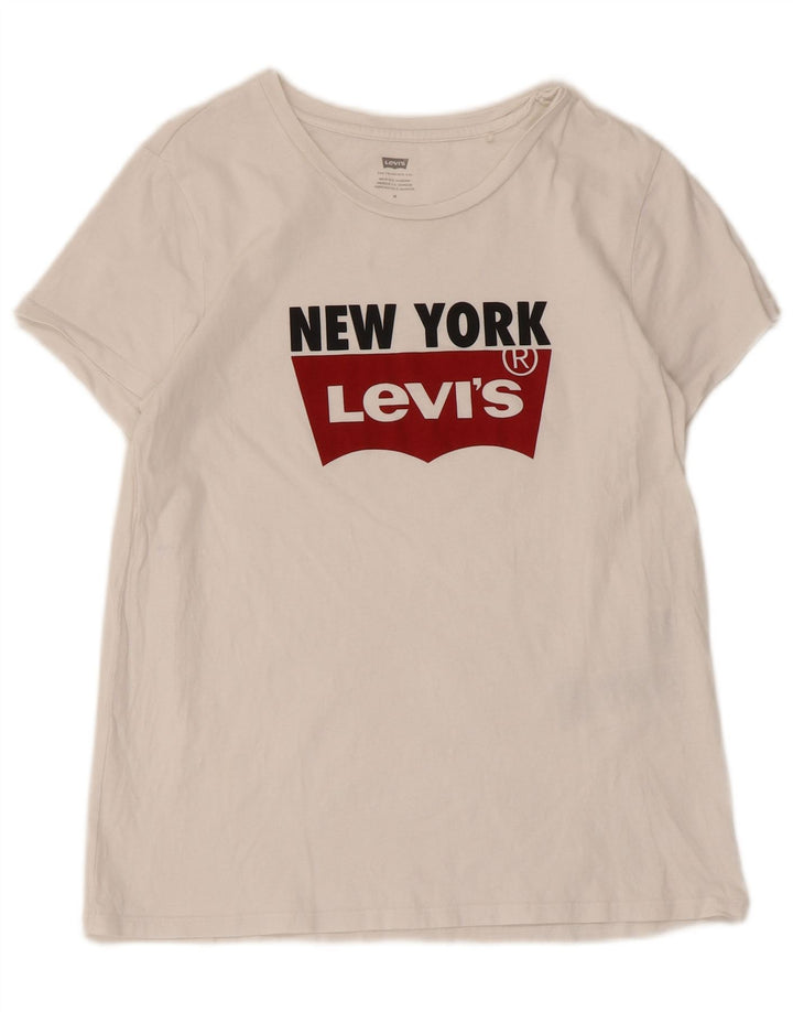 Levi's T-Shirt Graphique Femme UK 12 Coton Blanc Moyen